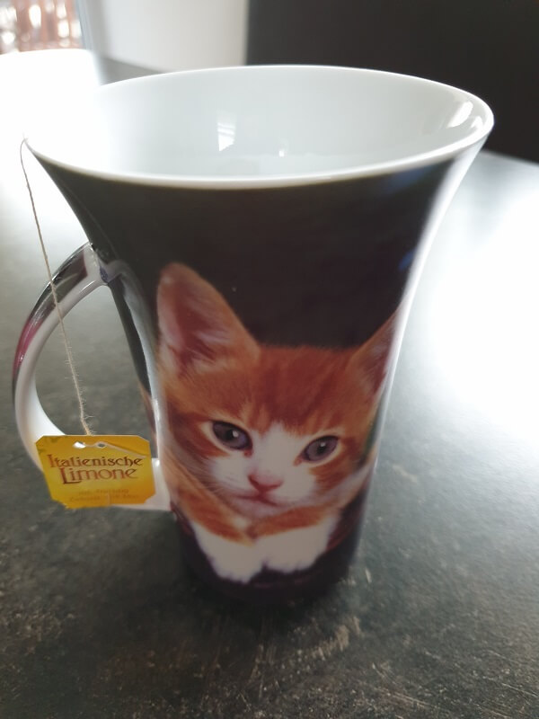 Tee in einer Katzen-Tasse