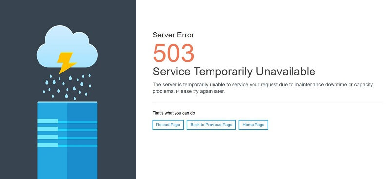 Fehlermeldung: Server Error 503, Service Temporarily Unavailable, The server is temporarily unable to service your request due to maintenance downtime or capacity problems. Please try again later.